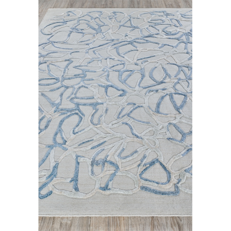 Goudy Handloomed Wool/Bamboo Silk Blue 14'x18' Area Rug