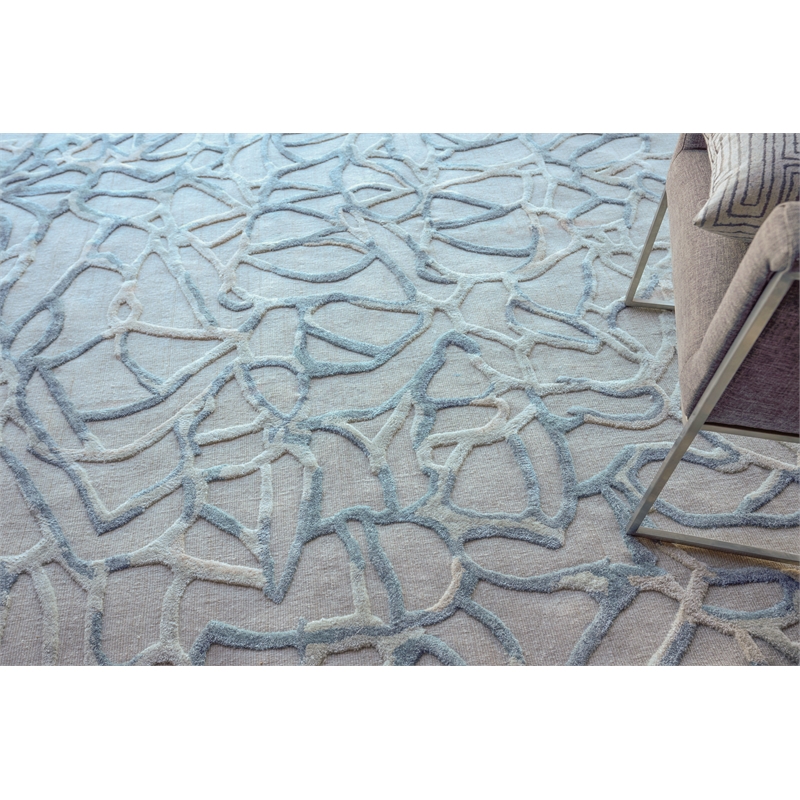 Goudy Handloomed Wool/Bamboo Silk Blue 14'x18' Area Rug