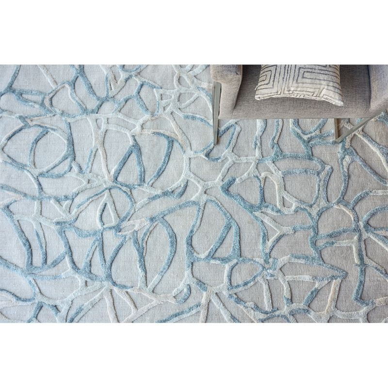 Goudy Handloomed Wool/Bamboo Silk Blue 14'x18' Area Rug