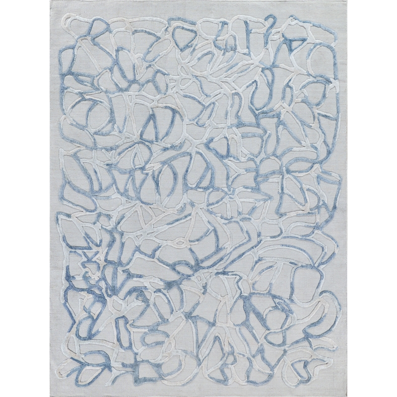 Goudy Handloomed Wool/Bamboo Silk Blue 9'x12' Area Rug