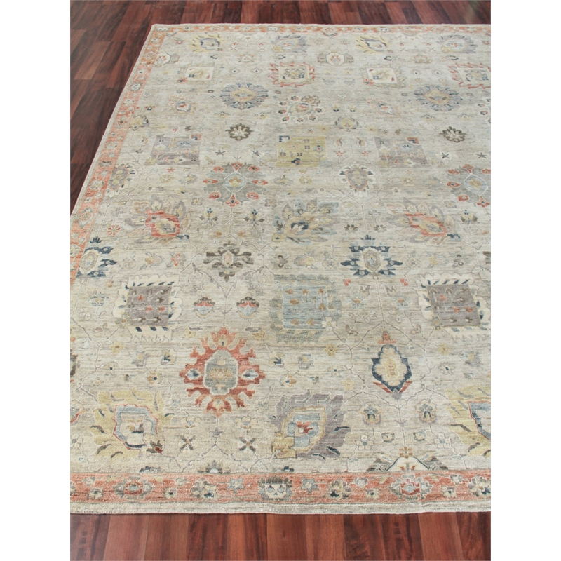 Heirloom Hand-Knotted New Zealand Wool Beige/Rust 9'x12' Area Rug