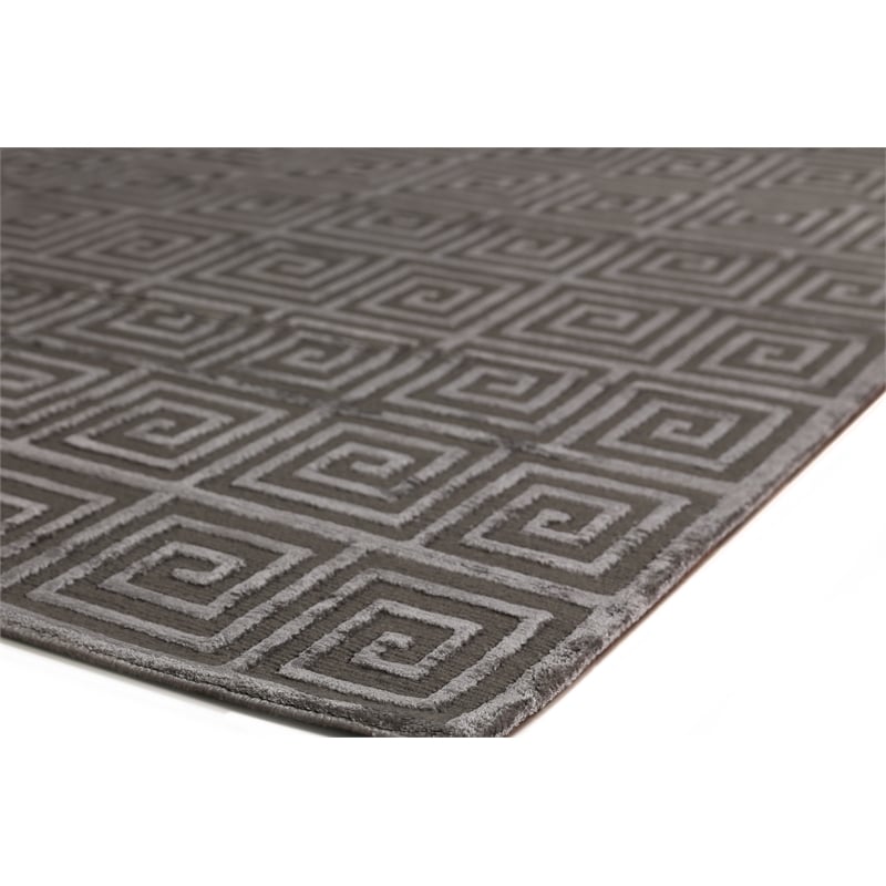 Greek Key Hand-Knotted Wool/Viscose Dark Gray 6'x9' Area Rug
