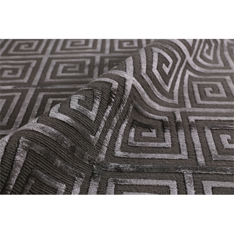 Greek Key Hand-Knotted Wool/Viscose Dark Gray 6'x9' Area Rug