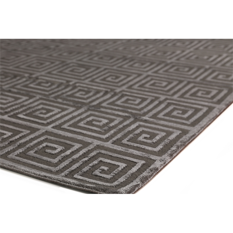 Greek Key Hand-Knotted Wool/Viscose Dark Gray 8'x10' Area Rug