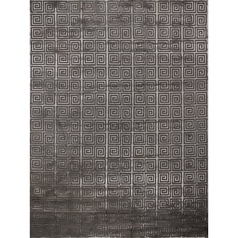 Greek Key Hand-Knotted Wool/Viscose Dark Gray 8'x10' Area Rug