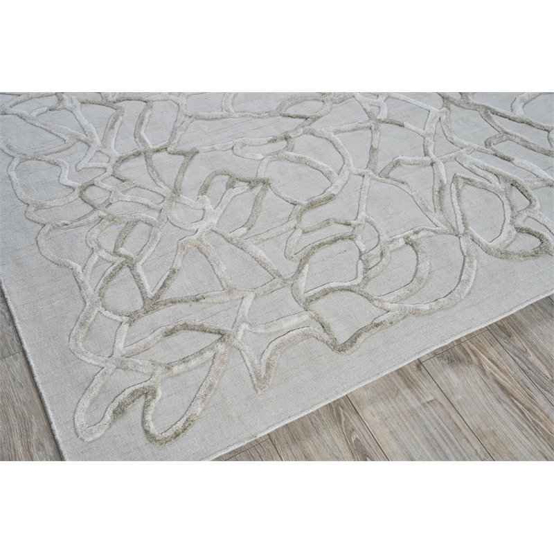 Goudy Handloomed Wool/Bamboo Silk Ivory/Beige 6'x9' Area Rug