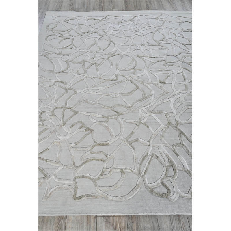 Goudy Handloomed Wool/Bamboo Silk Ivory/Beige 6'x9' Area Rug