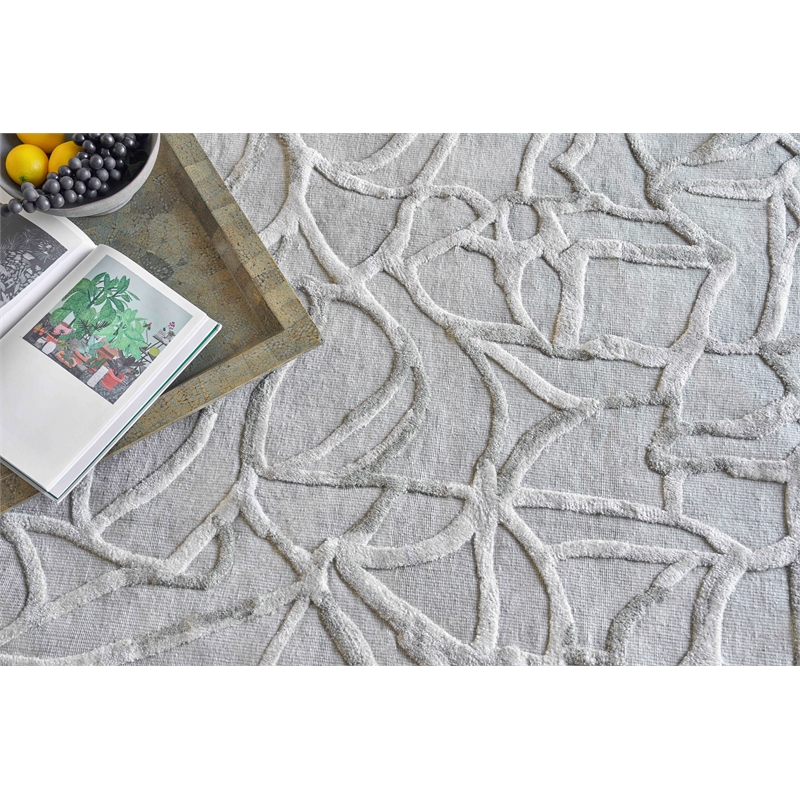 Goudy Handloomed Wool/Bamboo Silk Ivory/Beige 6'x9' Area Rug