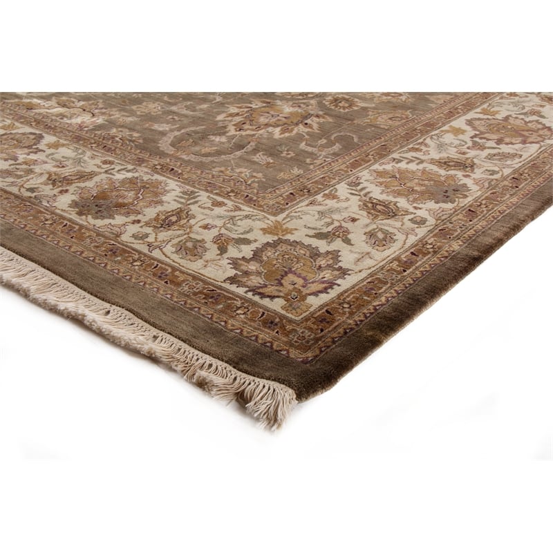 Intricate Agra Hand-Knotted New Zealand Wool Light Green/Beige 12'x18' Area Rug