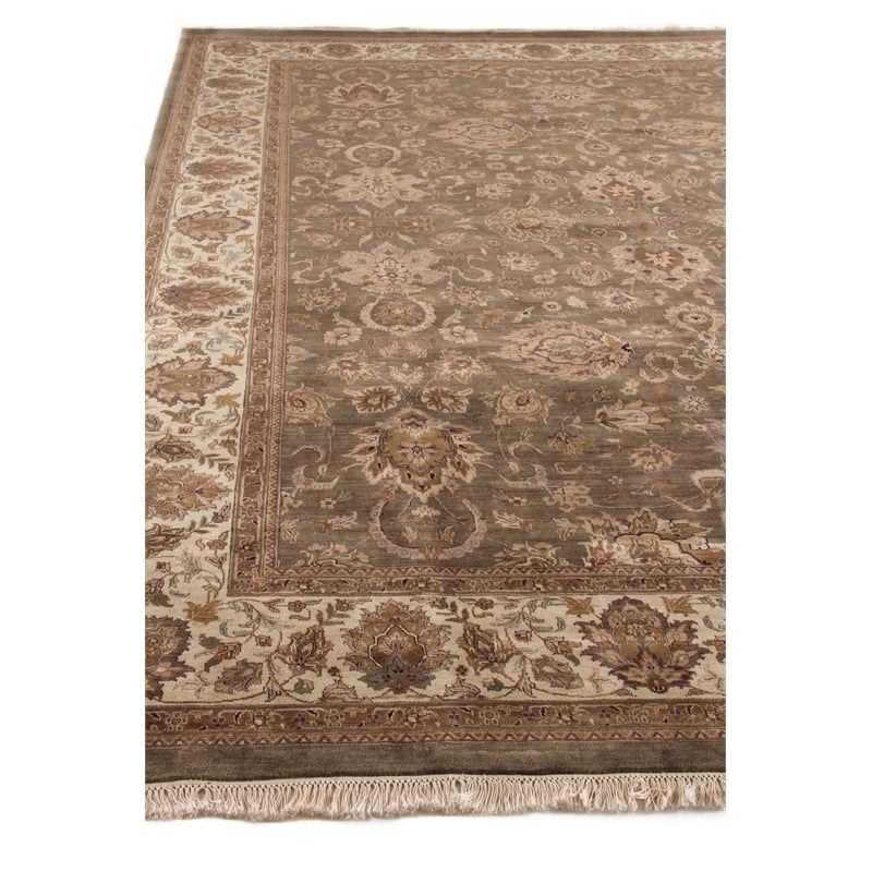 Intricate Agra Hand-Knotted New Zealand Wool Light Green/Beige 12'x18' Area Rug