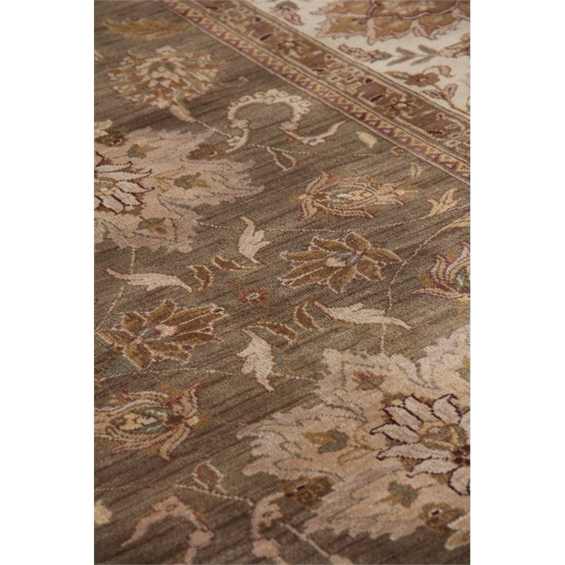 Intricate Agra Hand-Knotted New Zealand Wool Light Green/Beige 12'x18' Area Rug