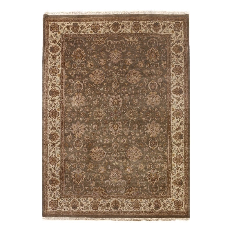 Intricate Agra Hand-Knotted New Zealand Wool Light Green/Beige 12'x18' Area Rug