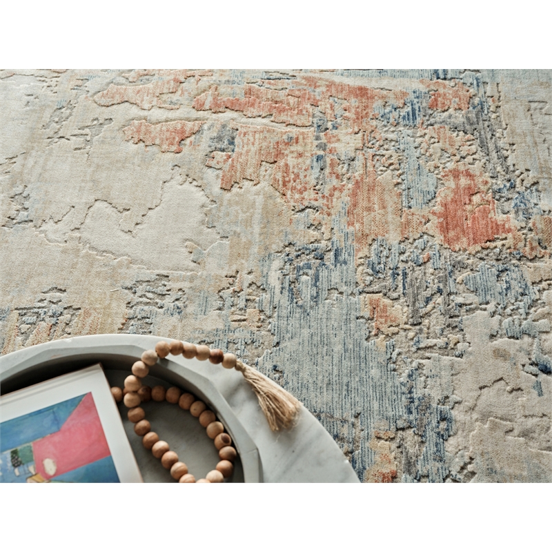 Infinity Power Loom Wool/Nylon Ivory/Blue/Terracotta 9'x12' Area Rug