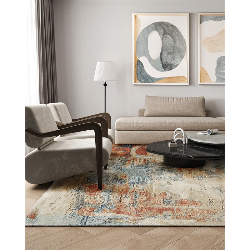 Infinity Power Loom Wool/Nylon Ivory/Blue/Terracotta 9'x12' Area Rug