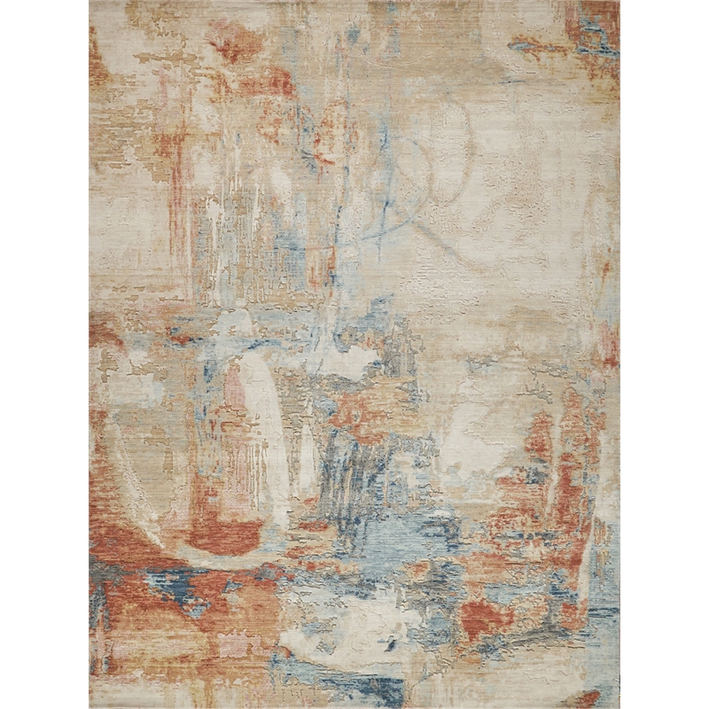 Infinity Power Loom Wool/Nylon Ivory/Blue/Terracotta 9'x12' Area Rug