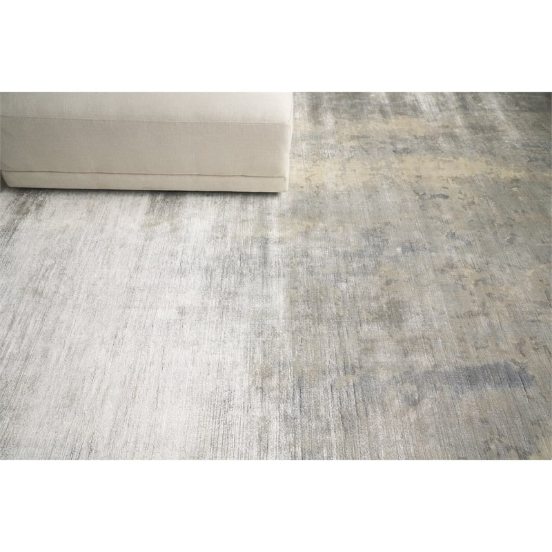Koda Handloomed Bamboo Silk Silver/Blue 6'x9' Area Rug
