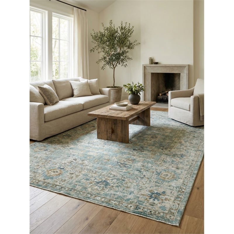 Kensington Handloomed Wool/Bamboo Silk Blue 9'x12' Area Rug