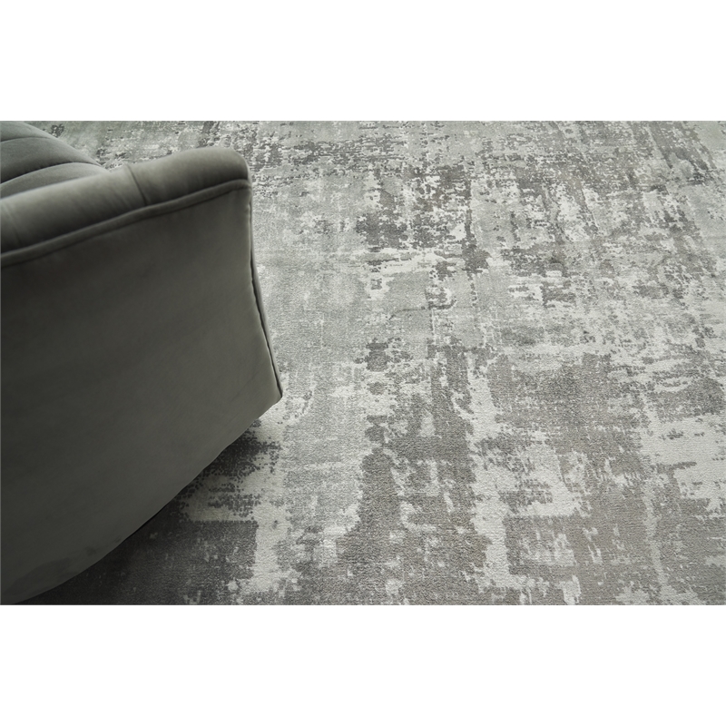 Koda Handloomed Bamboo Silk Gray/Ivory 9'x12' Area Rug