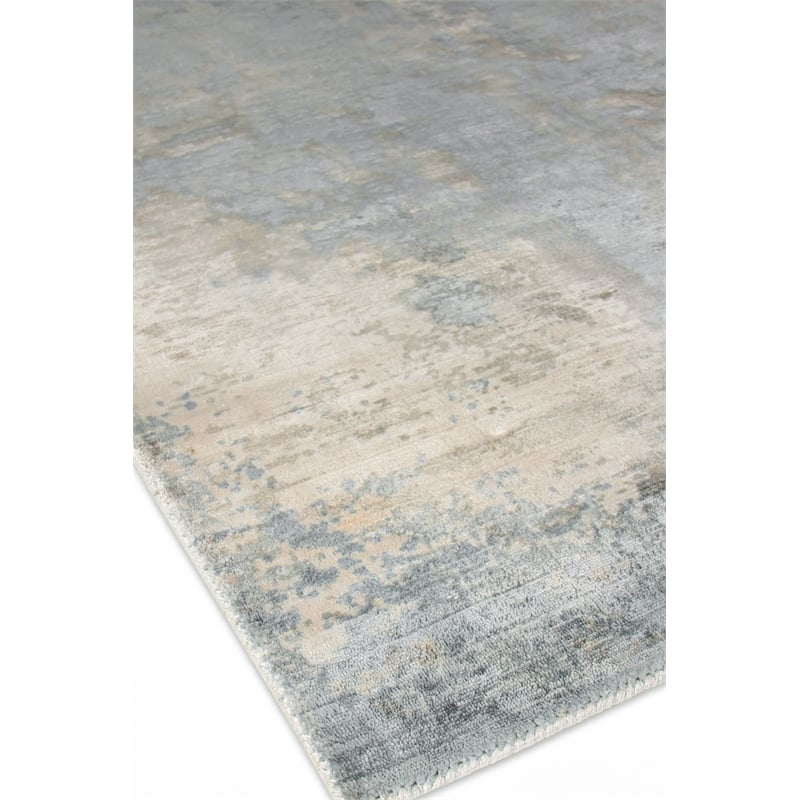 Koda Handloomed Bamboo Silk Silver/Blue 8'x10' Area Rug