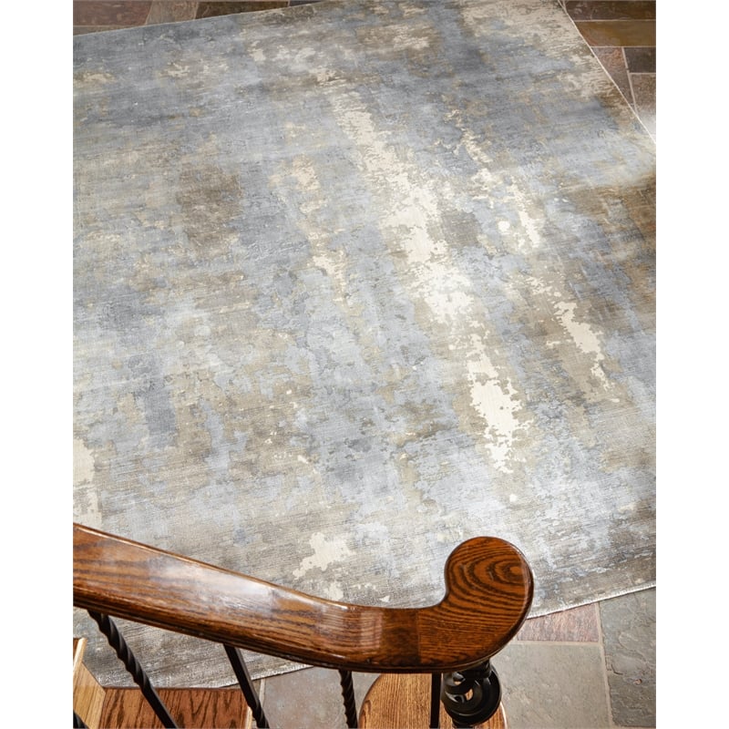 Koda Handloomed Bamboo Silk Silver/Blue 9'x12' Area Rug
