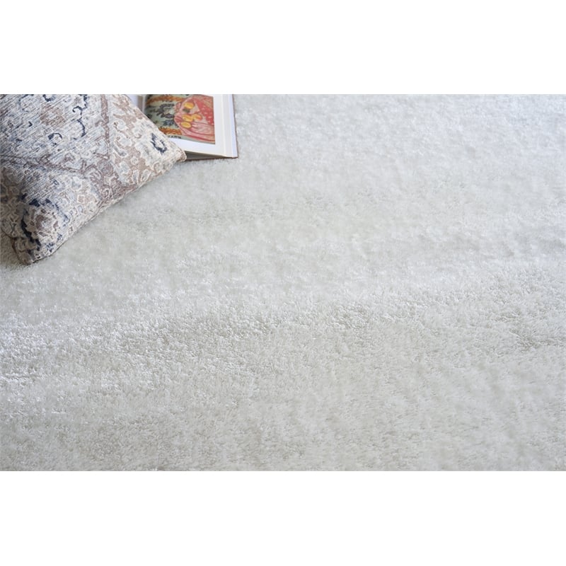Luxe Shag Power Loom Polyester/Microfiber Ivory 10'x14' Area Rug