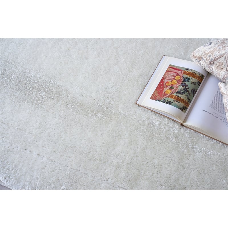 Luxe Shag Power Loom Polyester/Microfiber Ivory 10'x14' Area Rug