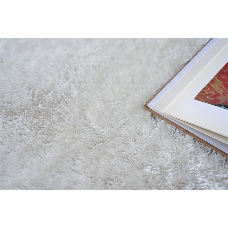 Luxe Shag Power Loom Polyester/Microfiber Ivory 10'x14' Area Rug