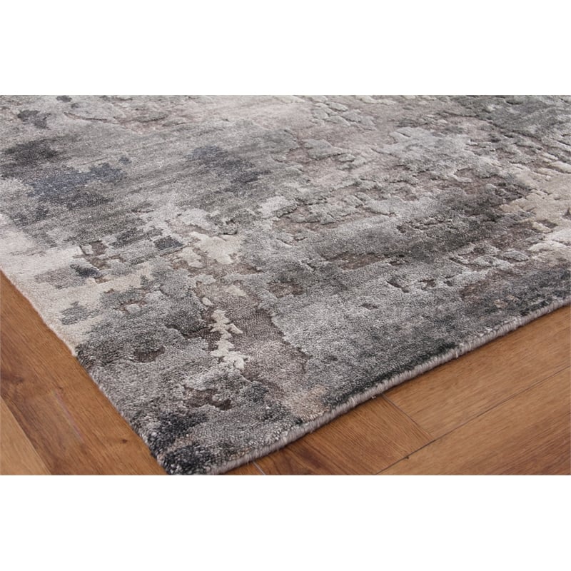 Laureno Hand-Knotted Bamboo Silk Gray/Charcoal 9'x12' Area Rug