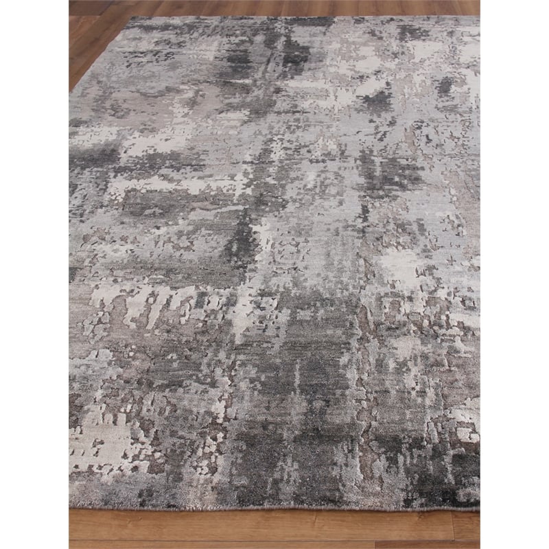 Laureno Hand-Knotted Bamboo Silk Gray/Charcoal 9'x12' Area Rug