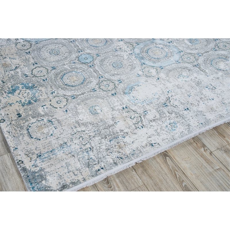 Legacy Power Loom Acrylic/Viscose Ivory/Blue 12'x15' Area Rug