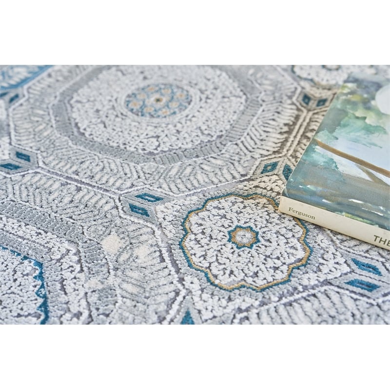 Legacy Power Loom Acrylic/Viscose Ivory/Blue 12'x15' Area Rug