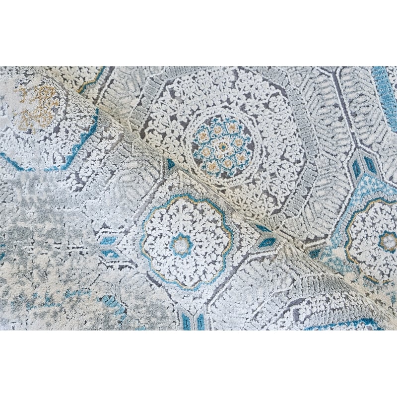 Legacy Power Loom Acrylic/Viscose Ivory/Blue 7'x10' Area Rug
