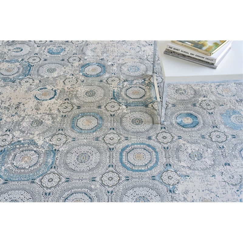 Legacy Power Loom Acrylic/Viscose Ivory/Blue 7'x10' Area Rug