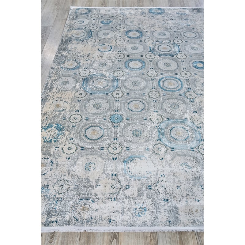 Legacy Power Loom Acrylic/Viscose Ivory/Blue 8'x10' Area Rug