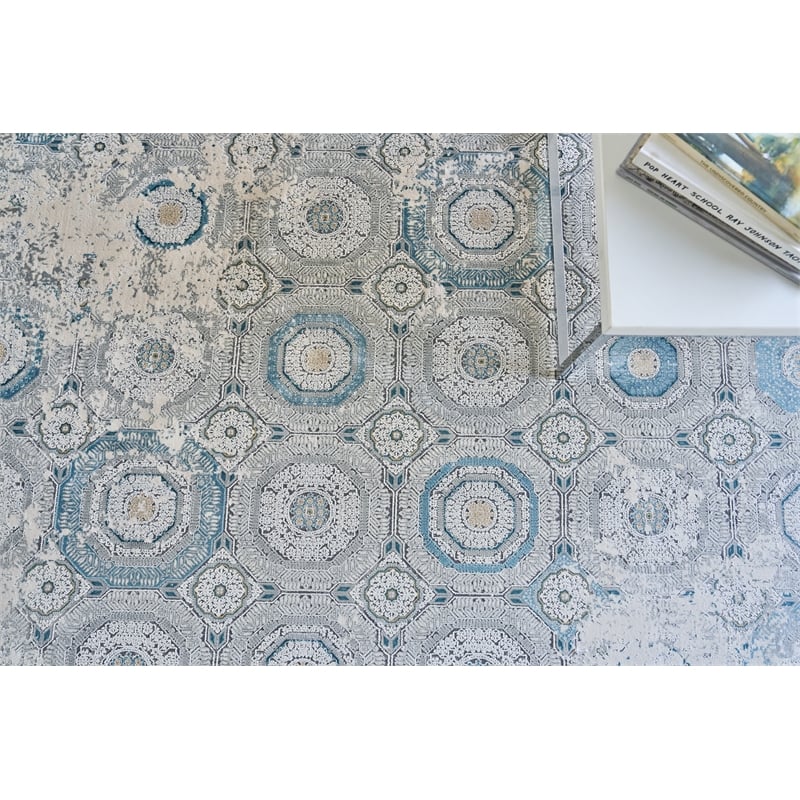 Legacy Power Loom Acrylic/Viscose Ivory/Blue 8'x10' Area Rug