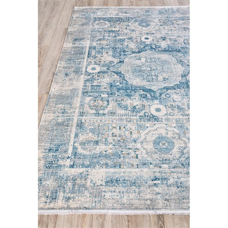 Legacy Power Loom Acrylic/Viscose Blue/Ivory 8'x10' Area Rug