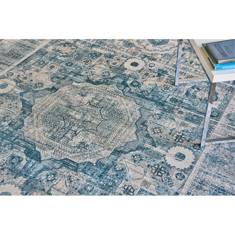 Legacy Power Loom Acrylic/Viscose Blue/Ivory 8'x10' Area Rug