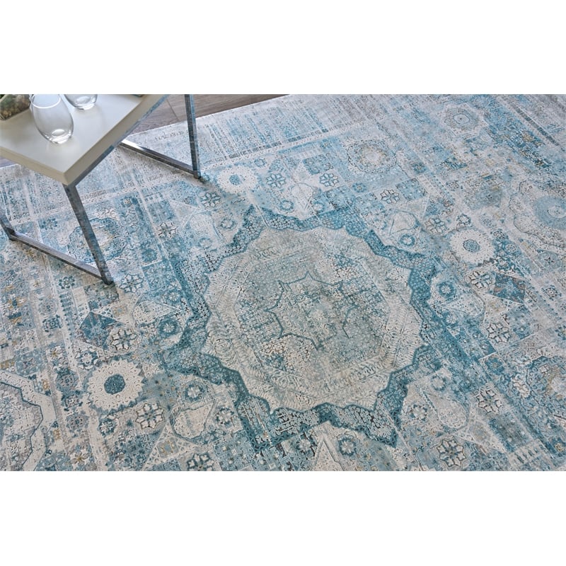 Legacy Power Loom Acrylic/Viscose Blue/Ivory 8'x10' Area Rug