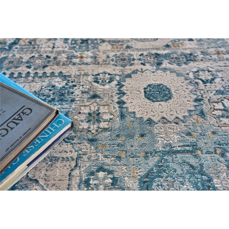 Legacy Power Loom Acrylic/Viscose Blue/Ivory 8'x10' Area Rug