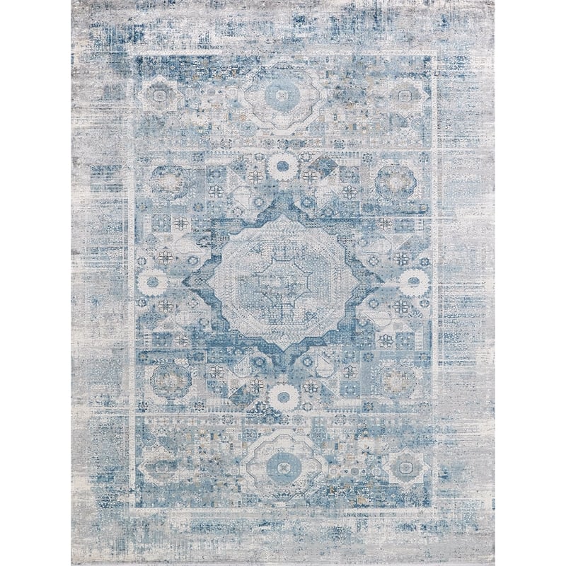 Legacy Power Loom Acrylic/Viscose Blue/Ivory 8'x10' Area Rug