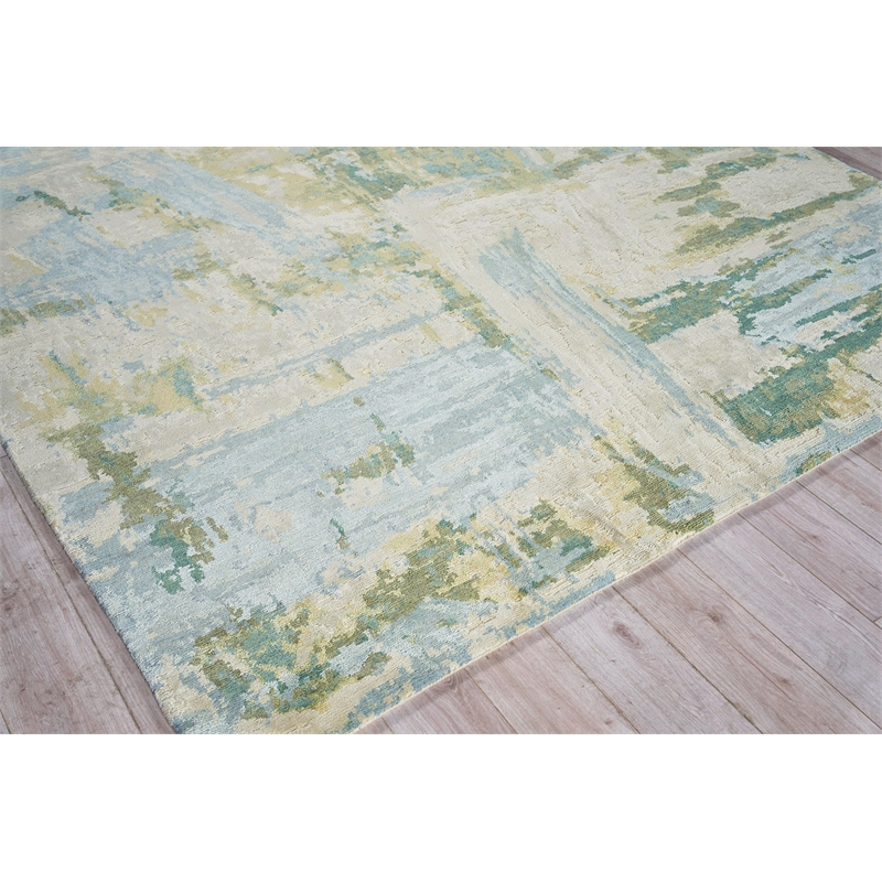 Luxury Laureno Hand-Knotted Bamboo Silk Ivory/Green 9'x12' Area Rug