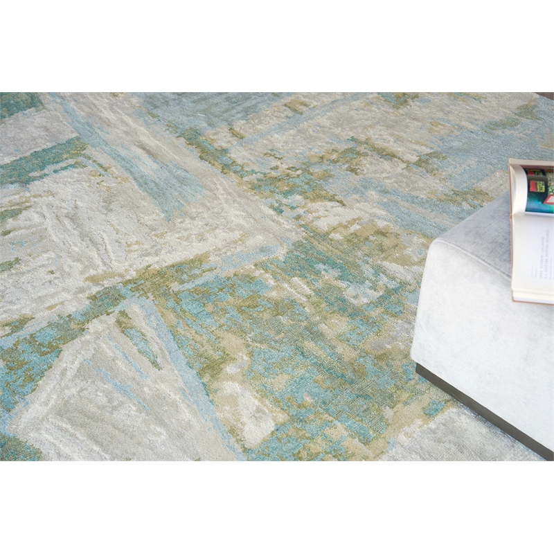 Luxury Laureno Hand-Knotted Bamboo Silk Ivory/Green 9'x12' Area Rug