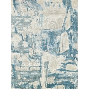 Luxury Laureno Hand-Knotted Bamboo Silk Ivory/Light Blue 8'x10' Area Rug