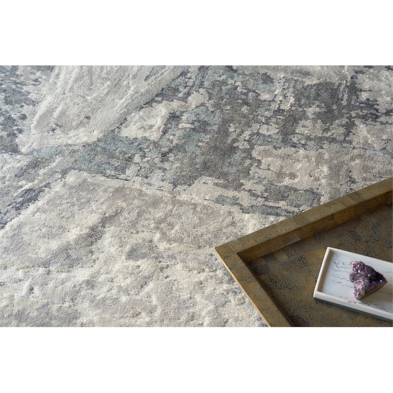 Luxury Laureno Hand-Knotted Bamboo Silk Ivory/Gray 9'x12' Area Rug
