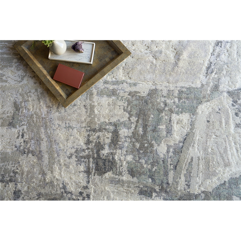 Luxury Laureno Hand-Knotted Bamboo Silk Ivory/Gray 9'x12' Area Rug