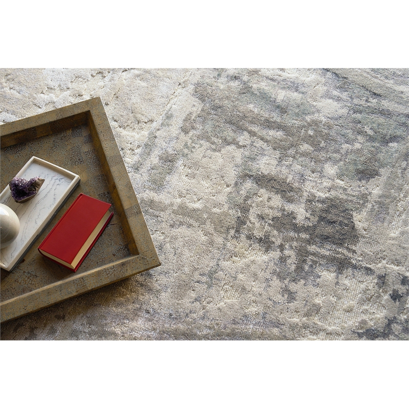 Luxury Laureno Hand-Knotted Bamboo Silk Ivory/Gray 9'x12' Area Rug