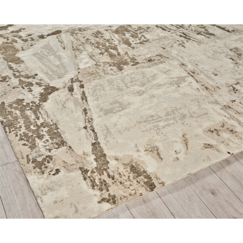Luxury Laureno Hand-Knotted Bamboo Silk Ivory/Beige 6'x9' Area Rug