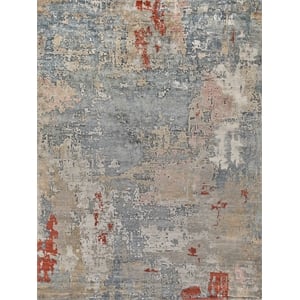 Laureno Hand-Knotted Bamboo Silk Blue/Multi 6'x9' Area Rug