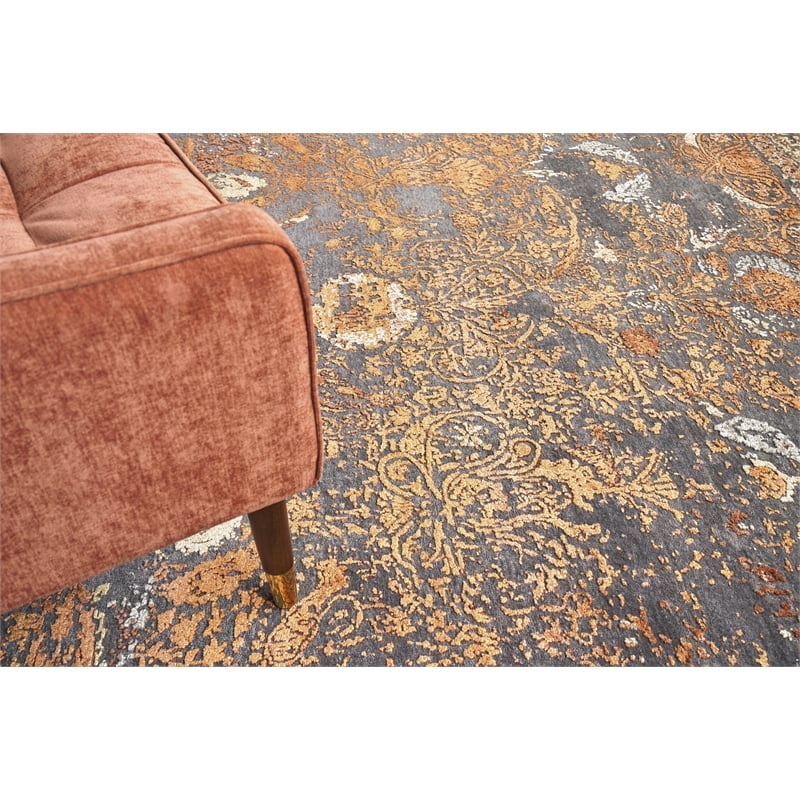 Maison Hand-Knotted Wool/Bamboo Silk Gray/Red/Orange 14'x18' Area Rug