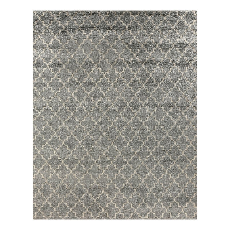 Lux Look Hand-Knotted Bamboo Silk Silver 12'x15' Area Rug